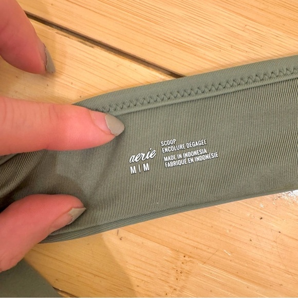 Aerie Wrap Halter Bikini Top and High Cut Cheeky Bikini in Olive Fun Medium - Picture 11 of 11